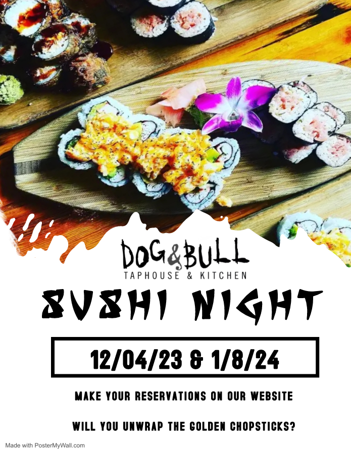 Dogbull sushi night flyer.